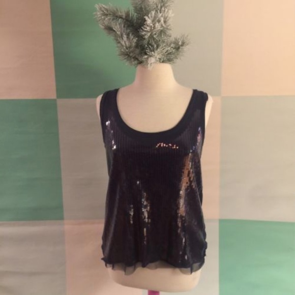 J CREW COLLECTION Navy Tissue Sequin Tank Top Sz M - Picture 1 of 5